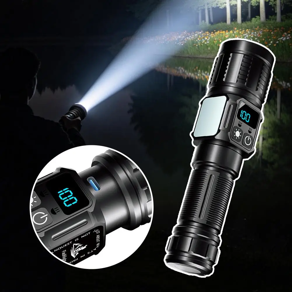 Super Bright LED Flashlight Rechargeable Zoomable Digital Display Tactical Light Waterproof Camping Outdoor Handheld Spotlight