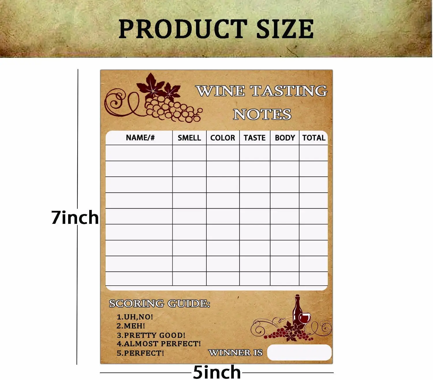 30 Pack Wine Tasting Scorecard 5×7 inch Wine Tasting Party Card Tasting Note Sheets for Wind Blind Tasting Parties