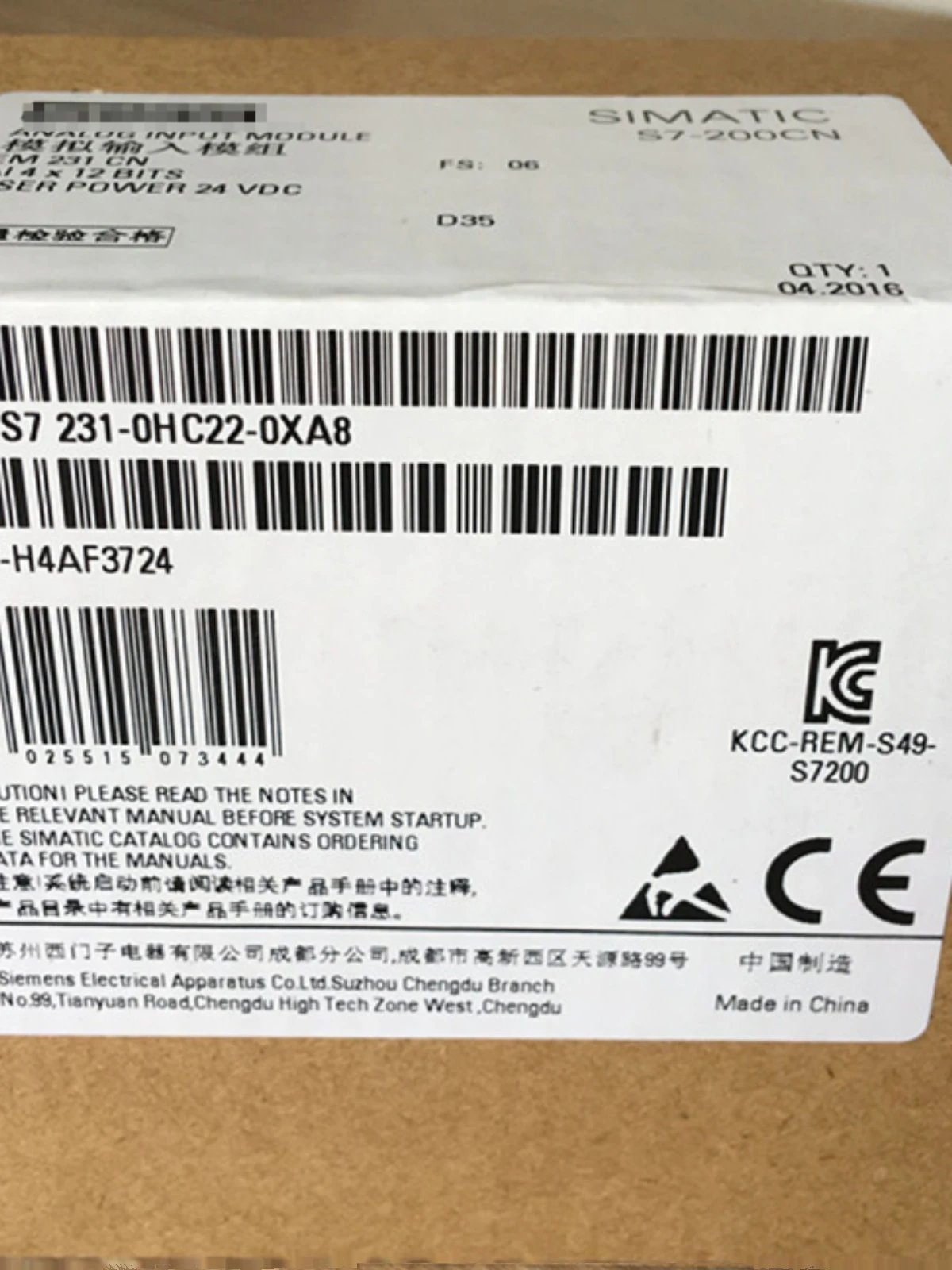 6ES7231-0HC22-0XA0 PLC Module EM231 CN 6ES7 231-OHC22-OXA8