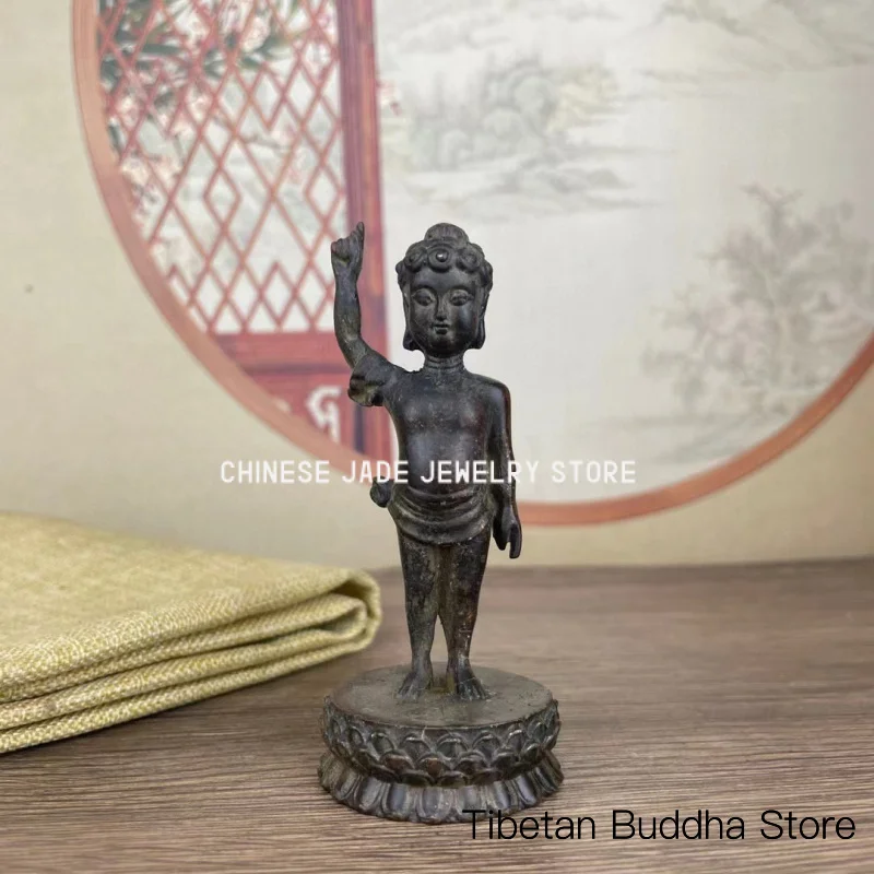 Antique-style distressed Prince Buddha statue desktop ornament, brass bathing Buddha, Shakyamuni bathing Buddha, copper home dec