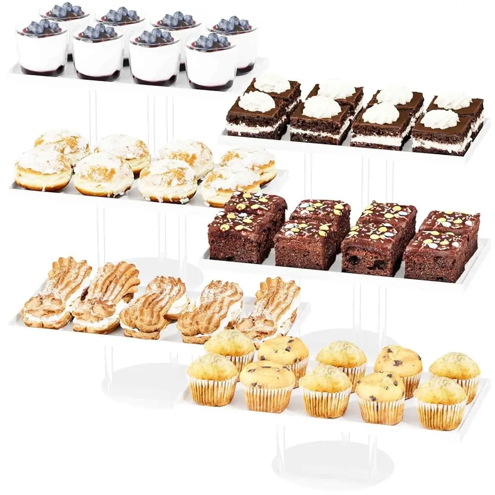 

6 Tier Dessert Table Display Set, White Acrylic Cupcake Stand Buffet Risers For Pastry Cookie Cake, Tiered Food Display Stands