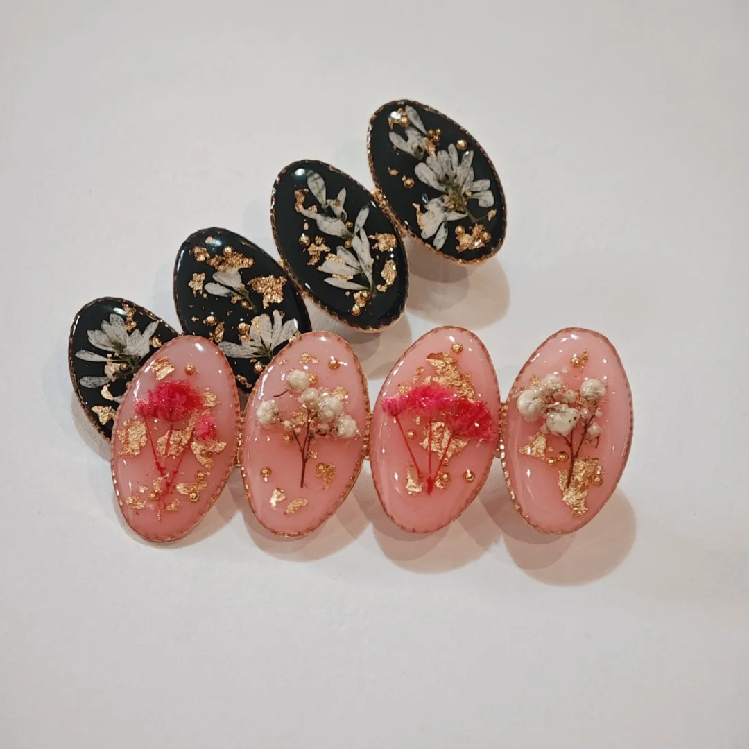 3275 Wholesale Autumn Winter New Gold Foil Dried Flower Hair Clip Duckbill Clip Crystal Resin Flower Christmas Birthday Gift