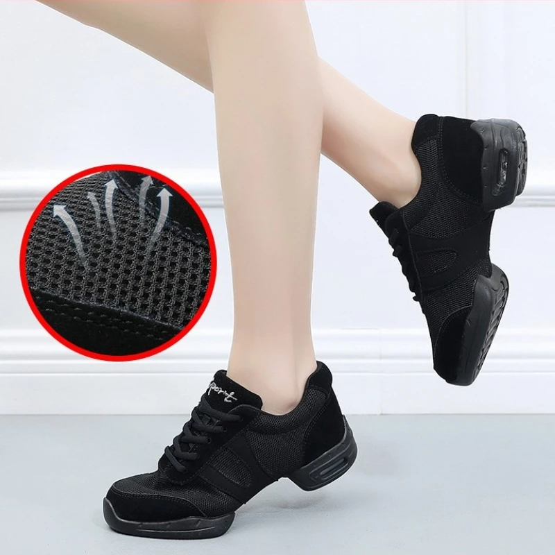 Buty do tańca Sneakersy Siateczka Oddychające Miękka Podeszwa Tańcik Kwadratowy Letnie Buty do Jazzu Damskie Podwyższające Rozmiar 44