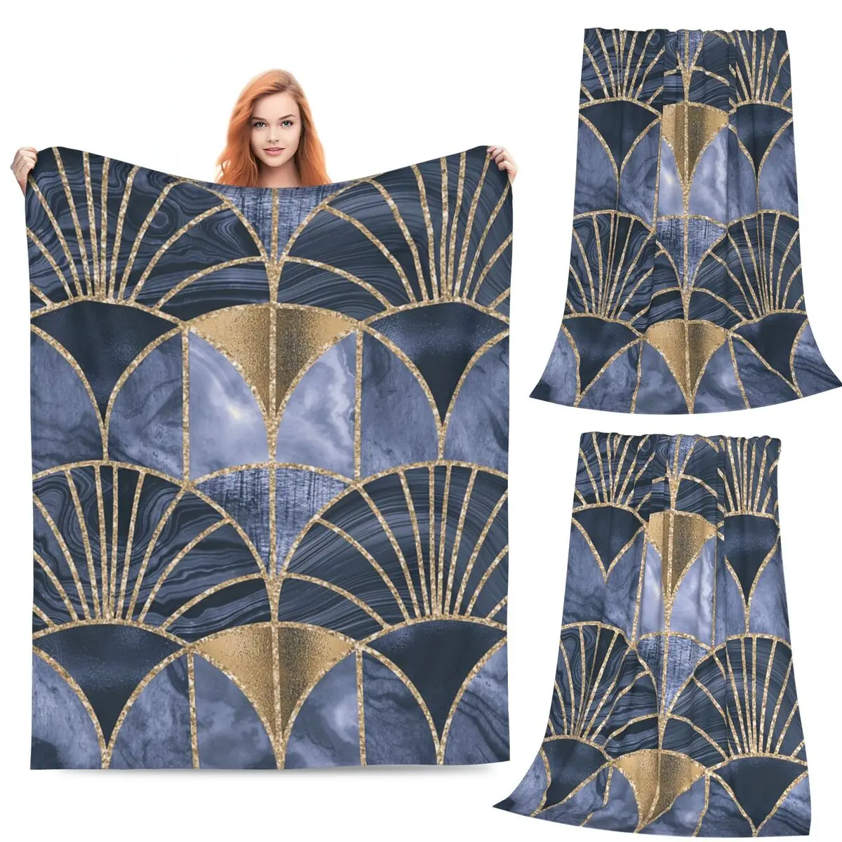 

Art Deco Splendid Luxury Elegant Retro Design Rose Gold Blue Blankets Flannel Sofa Throw Blankets for Couch Bedding Travel