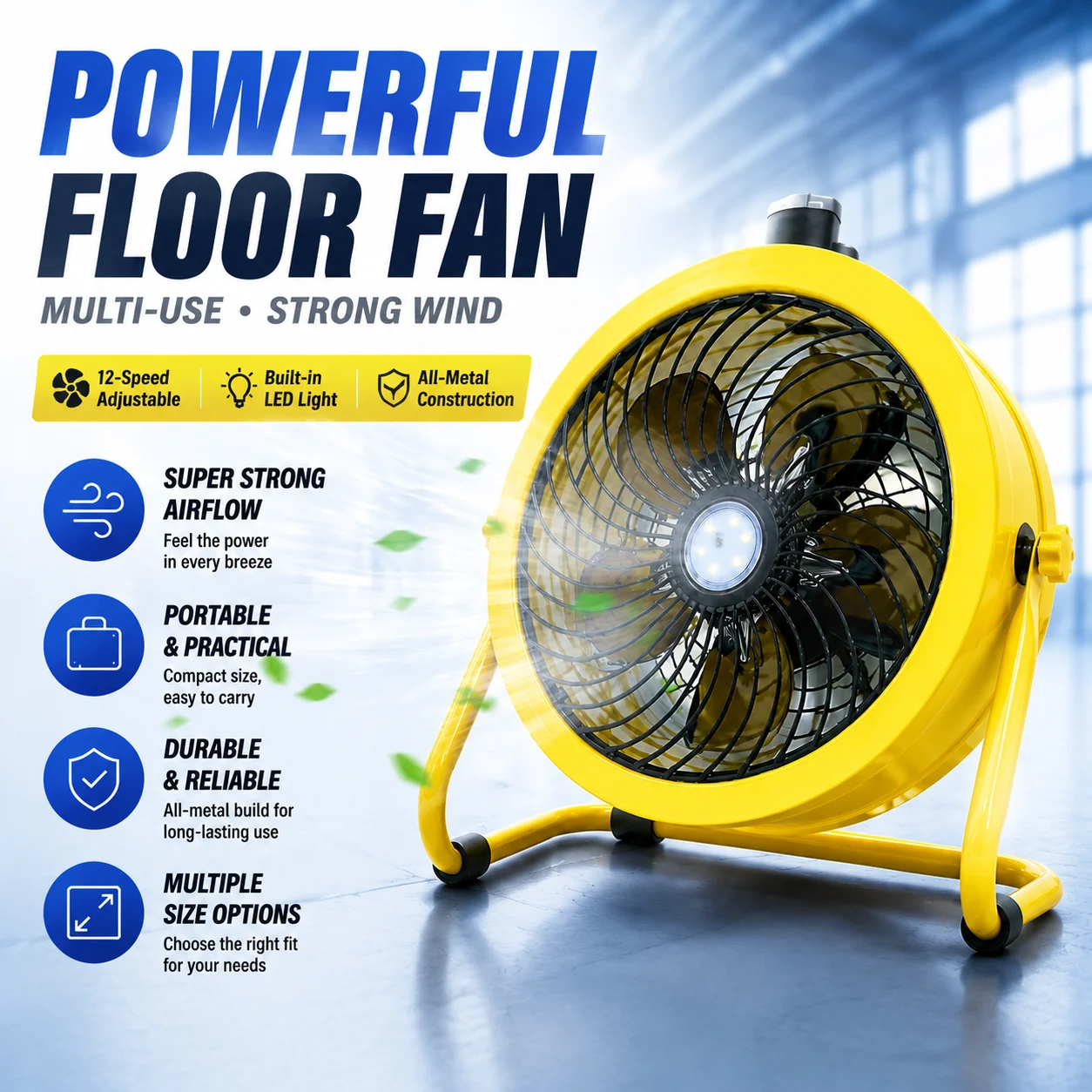 Multiple uses of violent push-down fan, compatible with Makita batteries, for fishing, construction sites, and camping