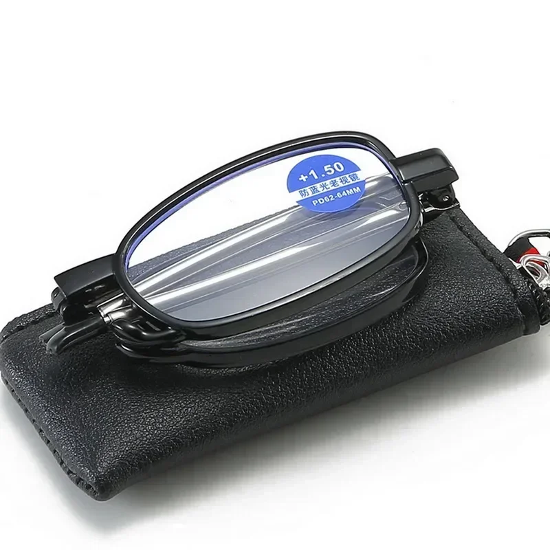 Portable Folding Reading Glasses Key Chain Anti Blue Light Anti-Radiation Eyewear with Storage Bag Women Men Presbyopic Glasses