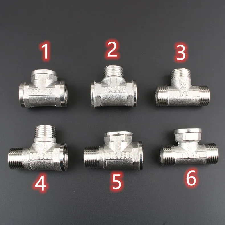 1/2" BSP Female Male Thread Tee Type 3 Three Way 201 Stainless Steel Pipe Fitting Connector Adapter Coupler