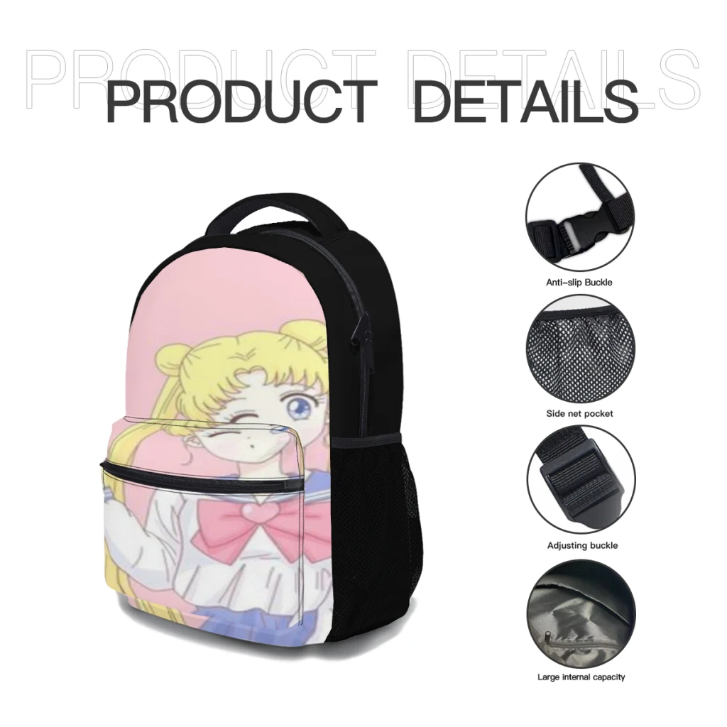 SAILOR-MOON-Mochila impermeável para meninas, alta capacidade, novas mochilas universitárias, mochilas escolares para laptop na moda, moda feminina, 17" 