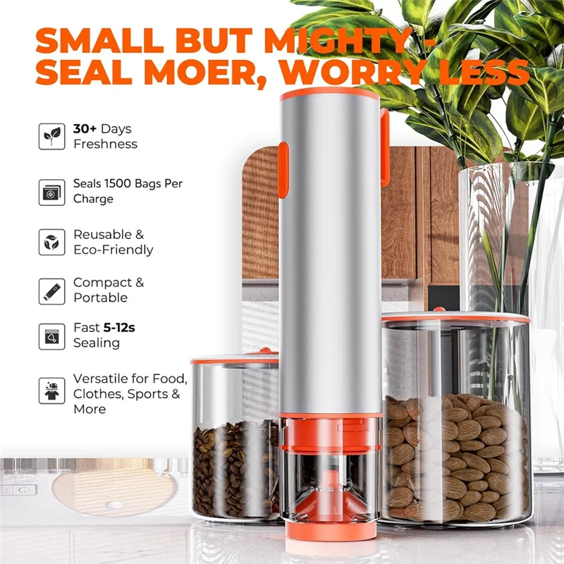 

Advanced Suction Handheld Food Sealer With Mason Jar Silicone Lids For Meat And Wine, Perfect For Kitchen And Sports Gearb64b