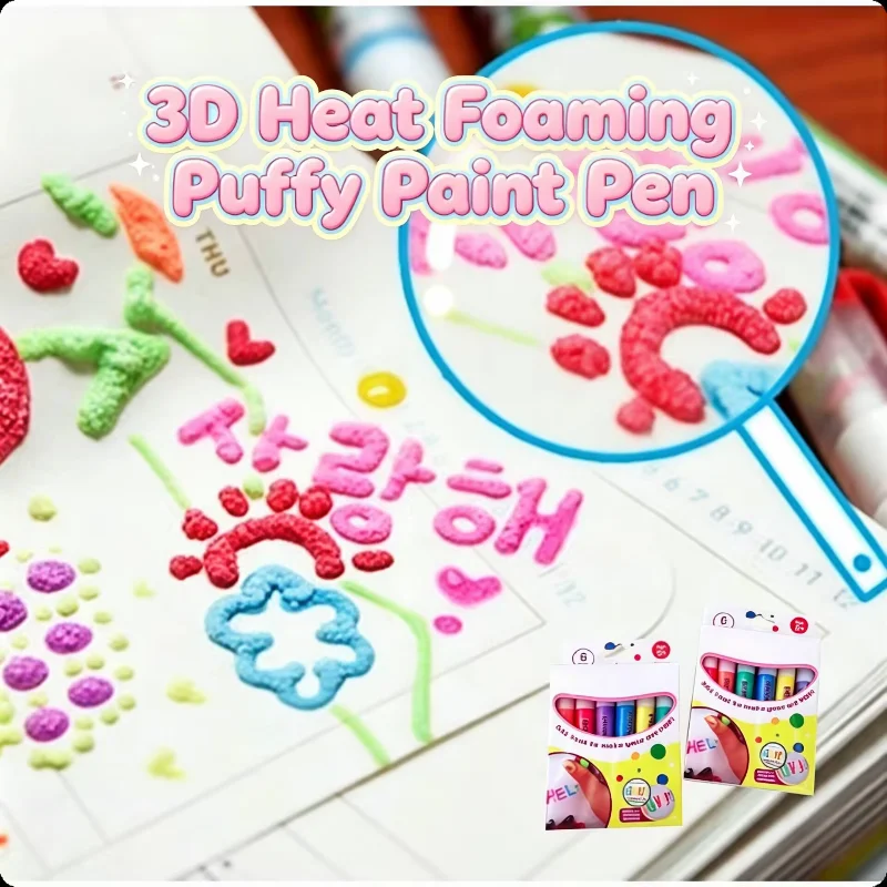 3D Heat Foaming Puffy Bubble Paint Pens Set Creative Drawing Pens Heat-activated 3D Puffy Paint Marker Pen Set Kids Drawing Tool
