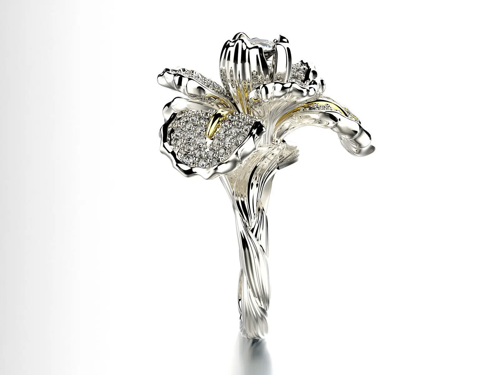 S925 Sterling Silber Zweifarbiger Ring mit Mikro-Pavé-Diamanten und Blauer Topas-Blume, Perfekt für den Alltag und Dates – Detail 9