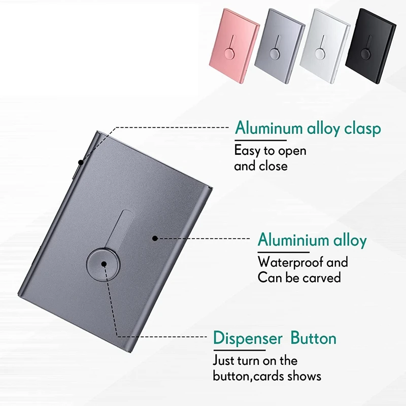 Porte-cartes de visite coulissant, lecteur de pouce, étui de poche en métal pour carte d'identité de crédit, 4 paquets