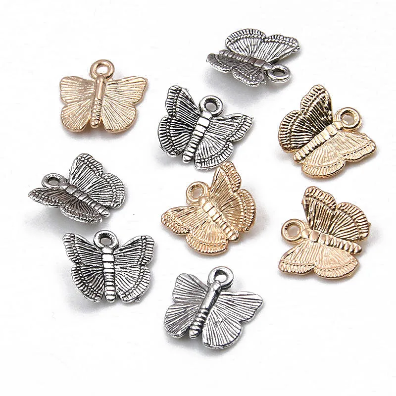 50pcs 12*13mm Two Color Small Butterfly Charms Animal Pendant Findings Accessories DIY Vintage Choker Necklace