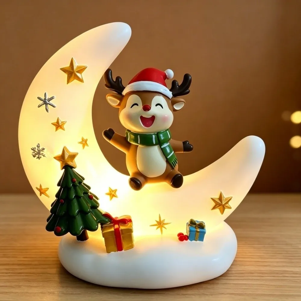 Festival Snowman Christmas Night Light Moon Shape Home Decor Santa Claus Table Lamp Reindeer LED Desk Light Nursery