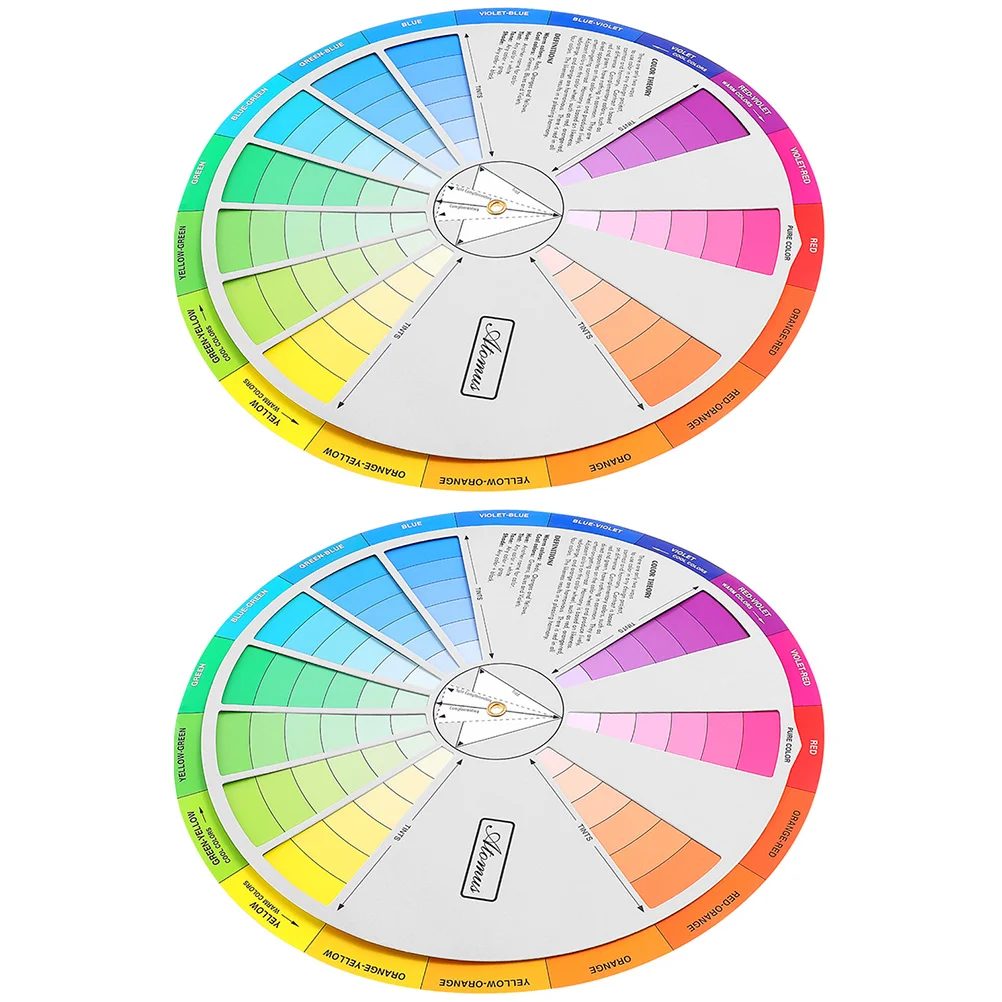 2 Pcs Color Card Gradient Wheel Rotatable Mixing Chart Fashion Guide Paper Learning Painting Wheels