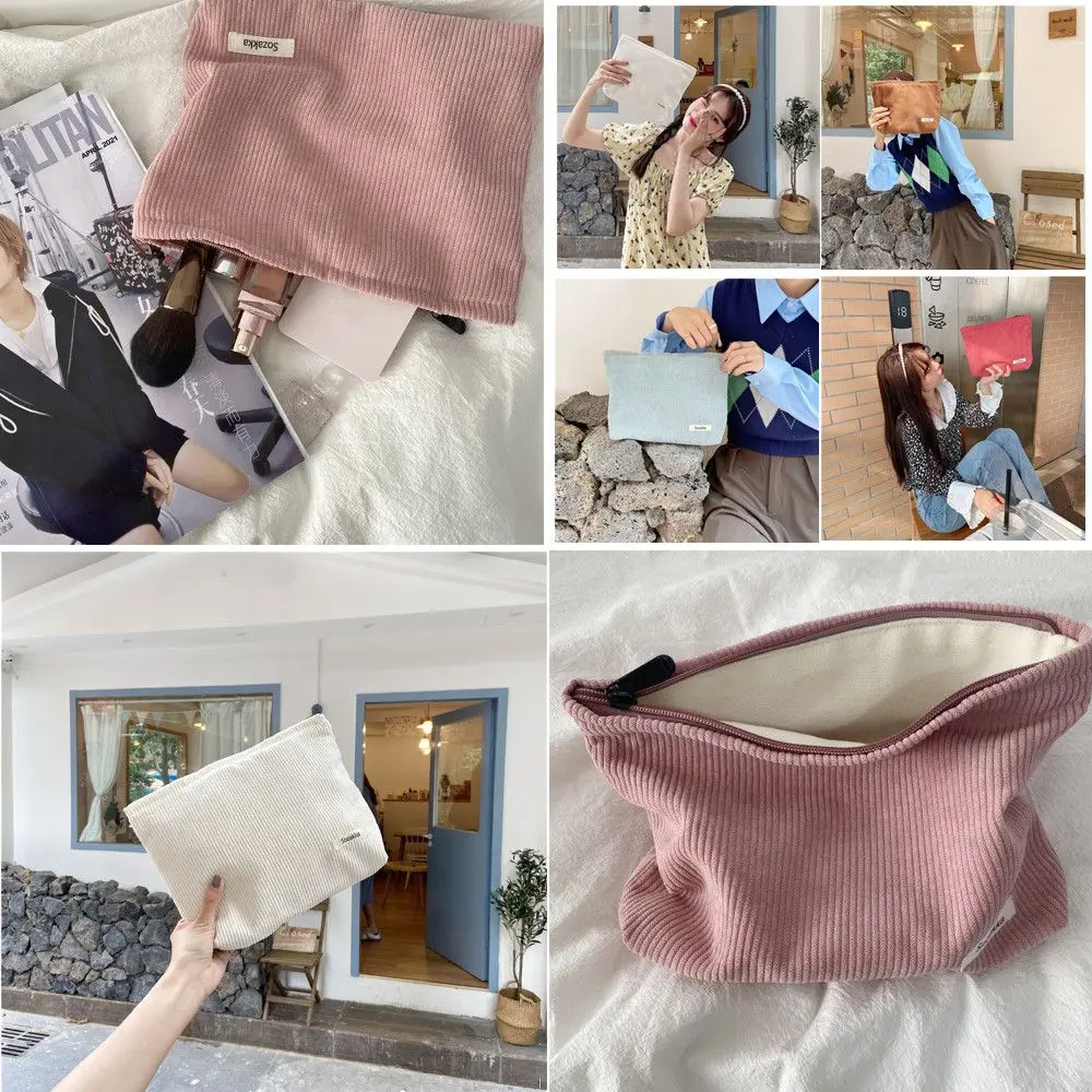 

Travel Zipper Clutch Cotton Cloth Women's Makeup Pouch Corduroy Storage Wash Bag Cosmetic Organizer