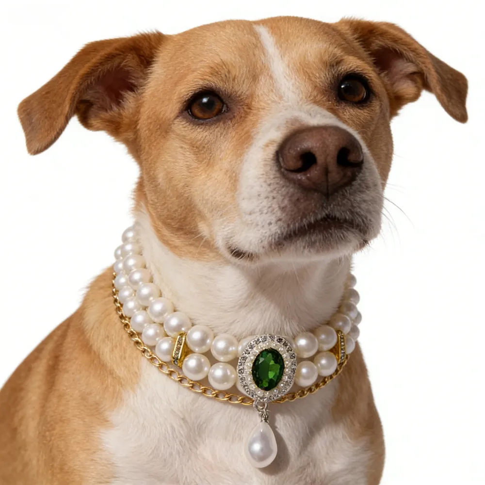 Prinzessinnen-Doppelschicht-Haustierperlenkette Hunde- und Katzenhalsband Juwelen-Halskette Süßes Teddybär-Yorkshire-Design Haustierzubehör
