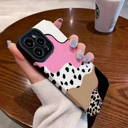 Fashion Leopard Cow Joint Silicone Case For iPhone 11 12 13 Mini 15 16 Pro Max 14 Plus 17 Air Leather Shockproof Full Cover
