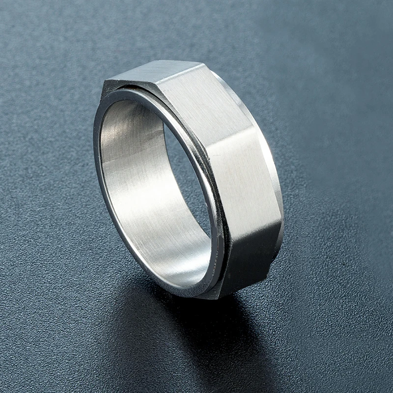 Hot Hex Nut Titanium Steel Ring,Men's Brushed Metal Punk Jewelry, Rock Hip Hop Industrial Style (Black/Steel Color)For Boyfriend