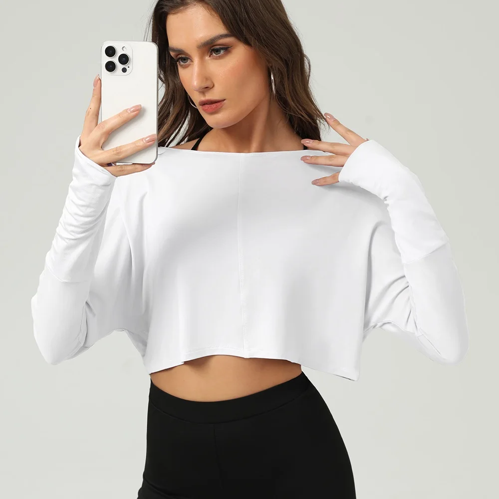 Cloud Hide White Sports Shirts for Women Fitness XL Crop Top Plus Size Long Sleeve Yoga T-Shirt Gym Workout Cover-up Girls Vest