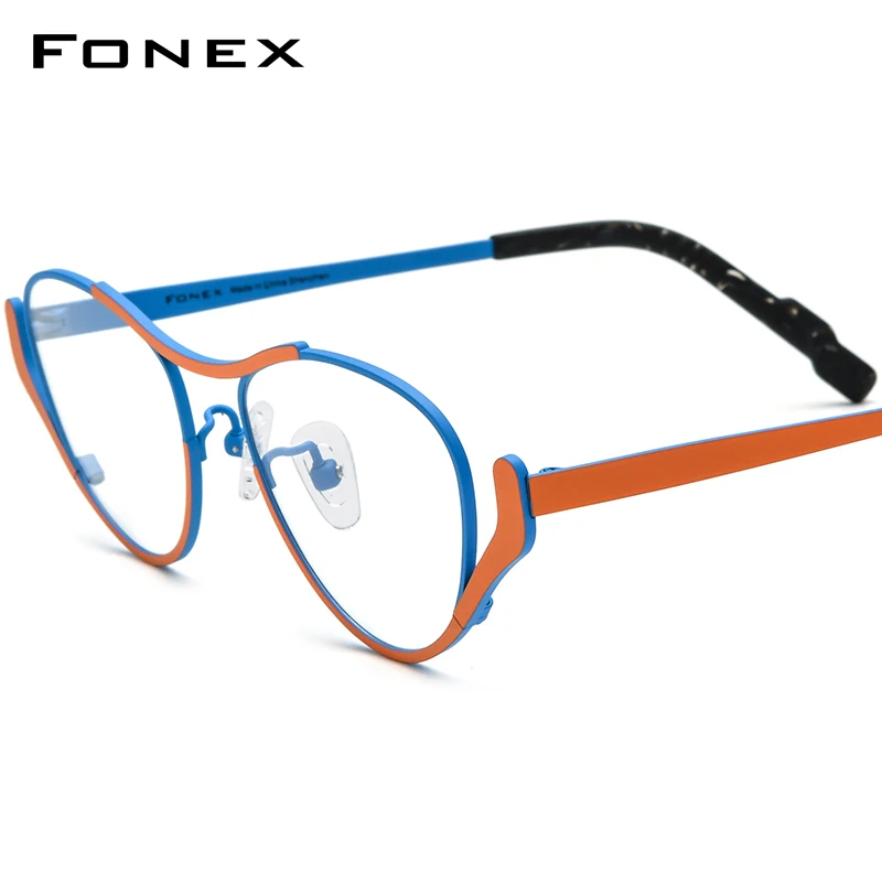 FONEX Pure Titanium Glasses Frame Women 2024 New Men Fashion Retro Colorful Cat Eye Eyeglasses  Butterfly Eyewear F85863