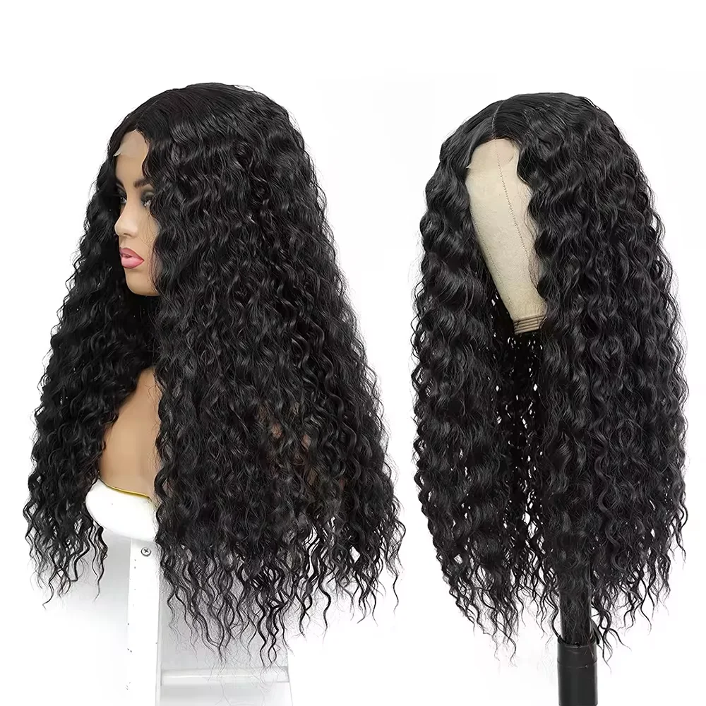 Cheap 24 Inch Afro Kinky Curly Wig 180% Density Synthetic Pre Plucked Hairline Lace Front Wigs Daily Party Cosplay For Woman