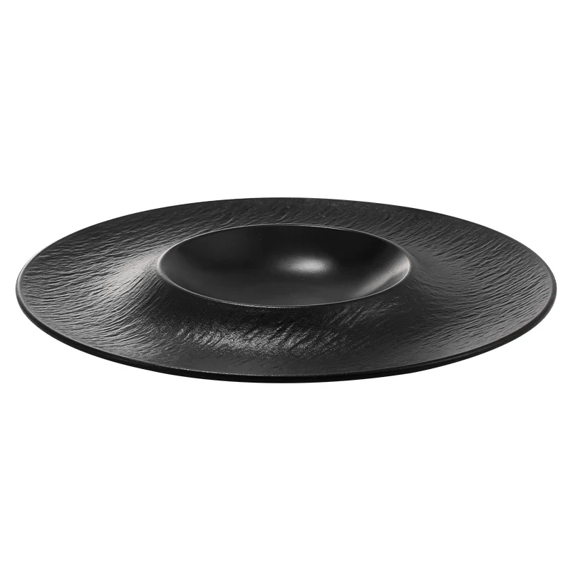 Melamine Black Western Food Plate Creative Sushi Round Korean Barbecue Flat Commercial view 5