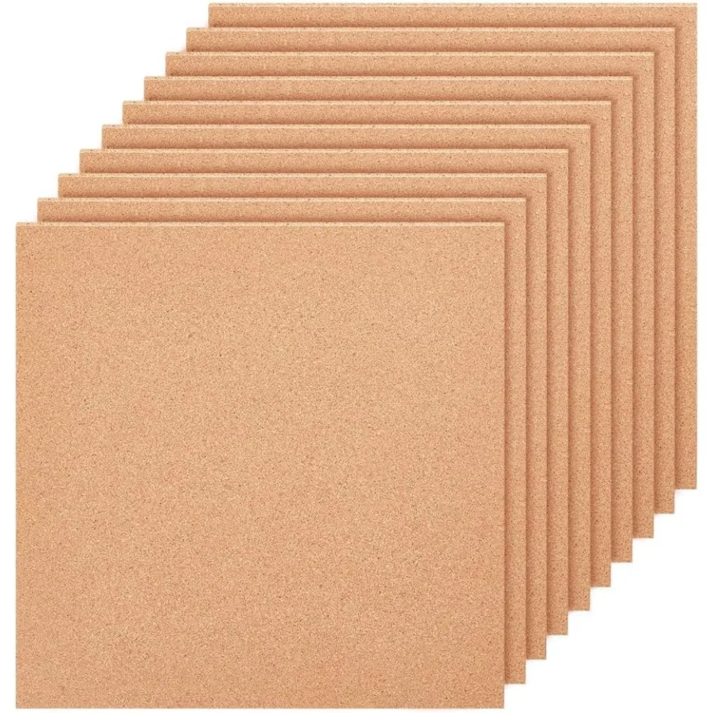 10 Pack 12x12 Inch Cork Board 1mm Thick Cork Board Tiles Square Cork Tiles Coaster Sheets Tiles for Bulletin Boards, Wall