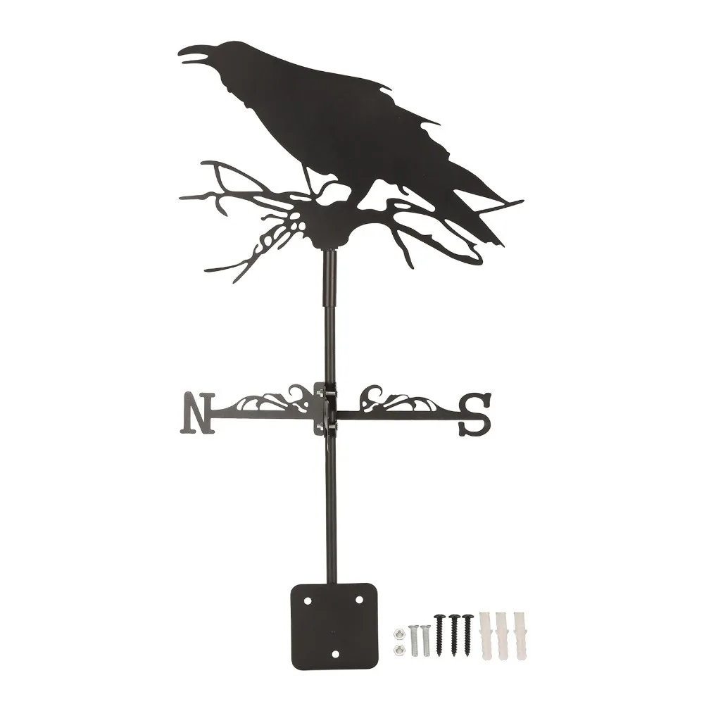 Decorative Crow Weathervane Black Raven Weathercock Metal Roof Mount Weather Vane Barn Sheds