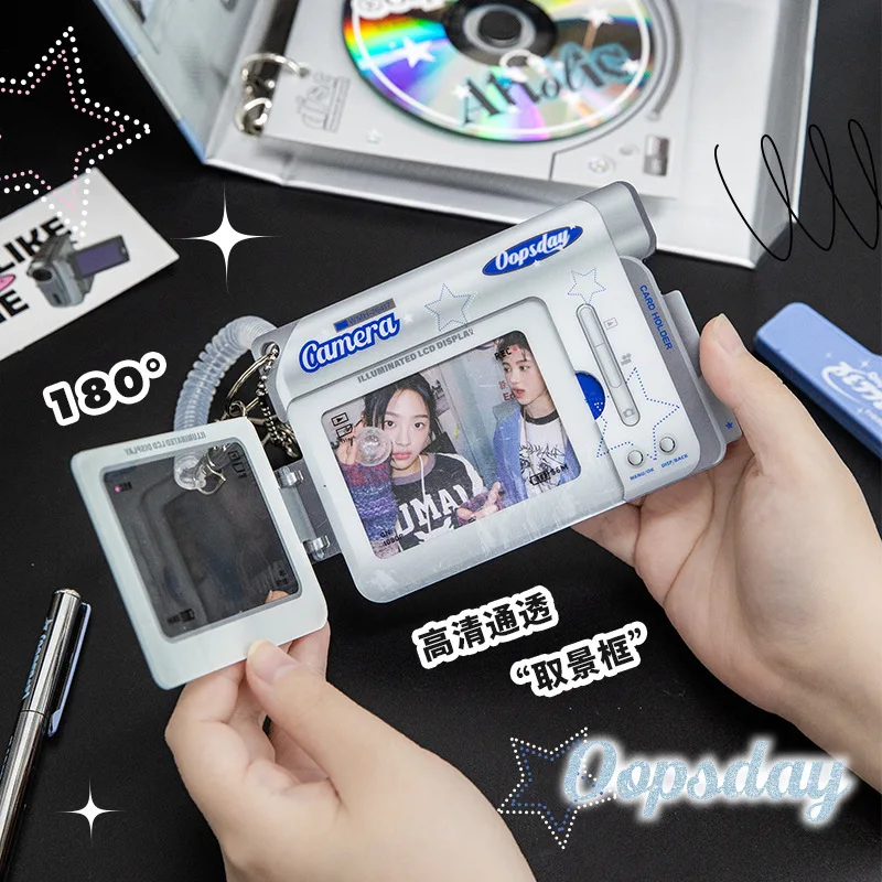 MINKYS Kawaii 3 inch Acrylic DV Type Flip Cover Kpop Photocard Holder Photo Card Holder Bag Pendant School Stationery