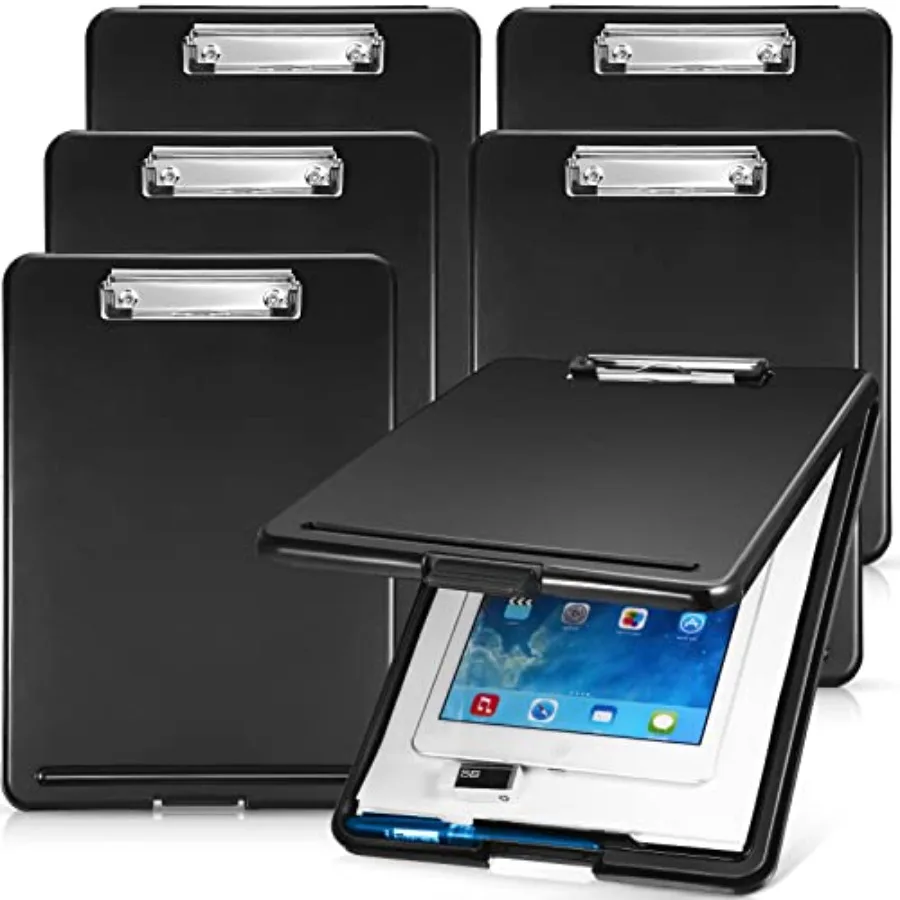 

6 Pieces Clipboard with Storage 9.5 x 13.5 Heavy Duty Plastic Storage Clipboard Nursing Foldable Clip Board with Compartment an