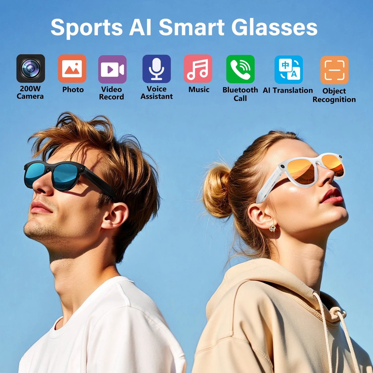 Sports AI Smart Camera Glasses Photography Video Record Bluetooth Call Voice Assistant Music Player Translation Camera Glasses
