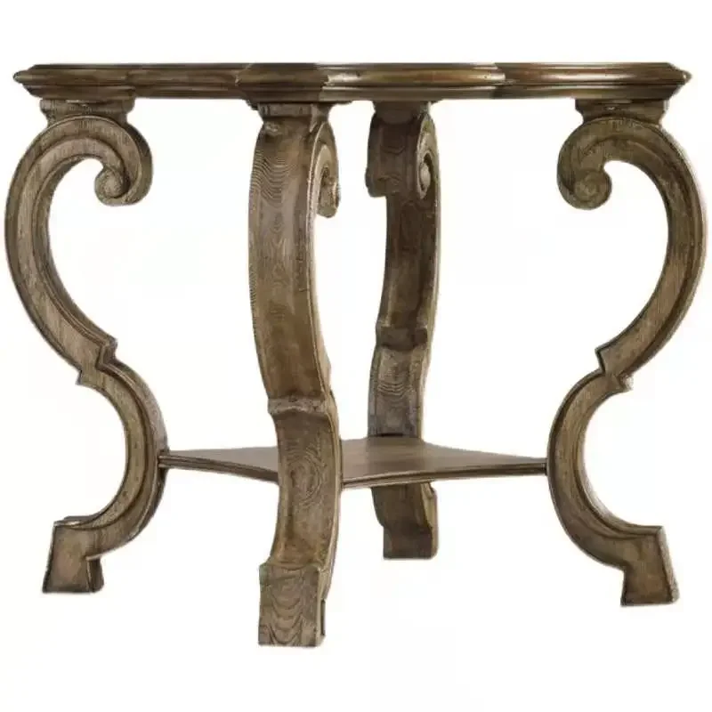 Solid wood coffee table retro distressed round coffee table simple European style small apartment home living room storage