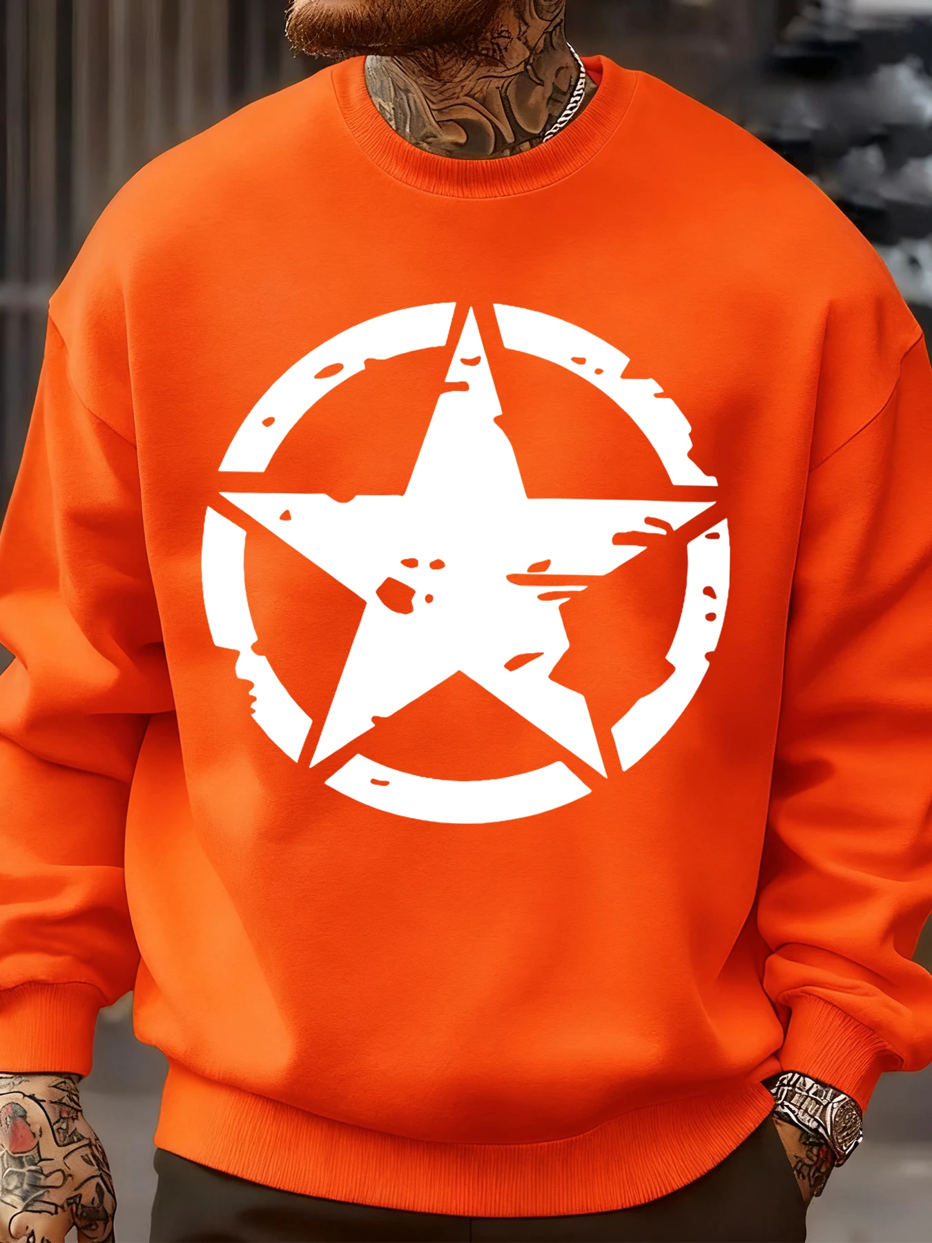 سترة عصرية بطبعات إبداعية على شكل دائرة وخماسية للرجال للخريف بياقة دائرية وقلنسوة ناعمة وأكمام طويلة ملابس علوية من الصوف في الشارع #3