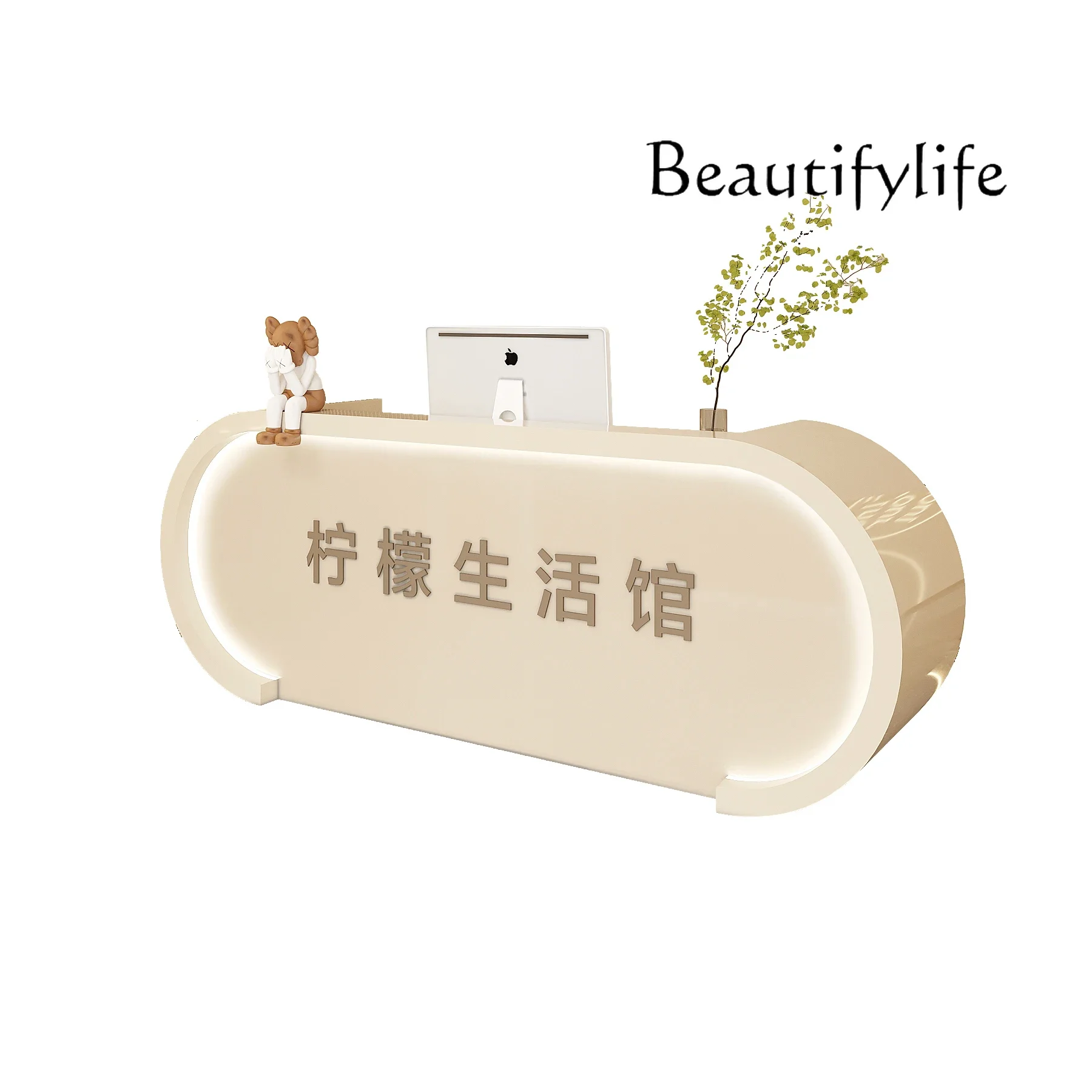 

Retro Clothing Store Cashier Counter Paint Reception Front Desk Simple Beauty Salon Curved Bar Counter