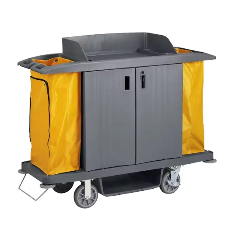 Housekeeping Cart, PP Plastic Janitor Trolley, 150x54x98 Cleaning Service Cart, Multi-tier Commercial Cleaning Tool Organizer