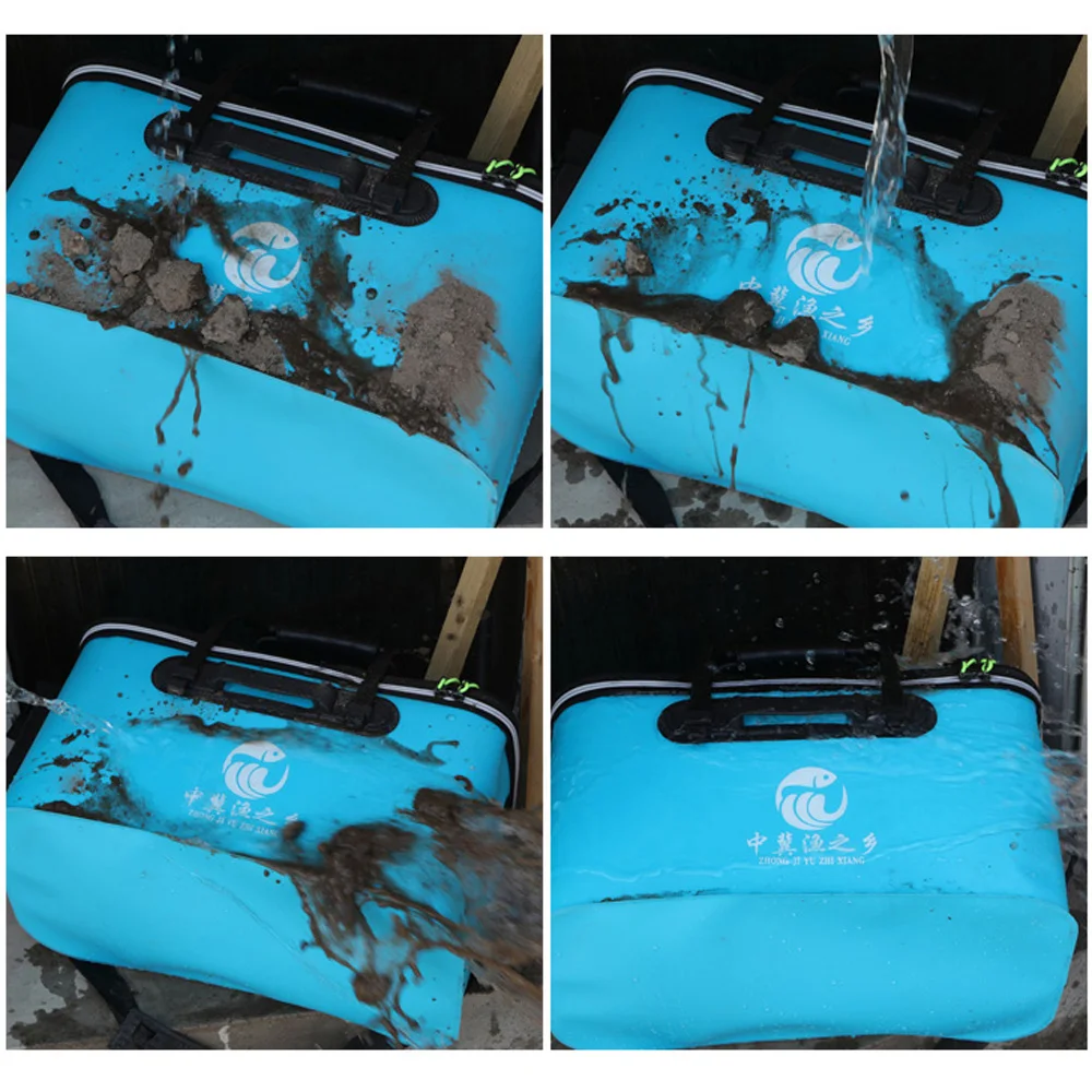 EVA-Angelkorb für lebende Fische, atmungsaktiv, faltbar, zusammenklappbar, Outdoor-Wassertank, Tragegriffe, Angeltransporttasche, Camping, 30 cm-50 cm – Detail 8