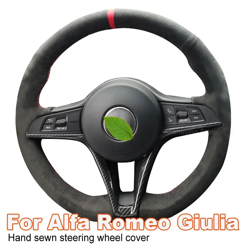 DIY Hand Sewing Car Steering Wheel Cover For Alfa Romeo Giulia 2016 2017 2018 Stelvio 2017 Anti-Slip High-quality Black Suede