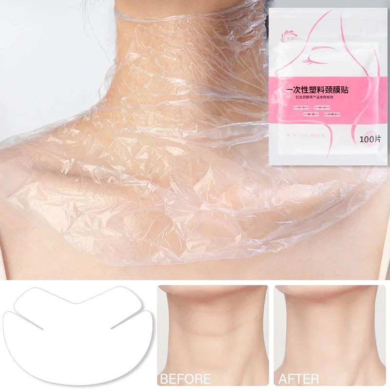 100-500 pz Kit di strumenti per la cura della pelle di bellezza Pellicola di plastica Maschere per il collo Avvolgere trasparenti Maschera per il collo fai da te Adesivi usa e getta Carta per il viso
