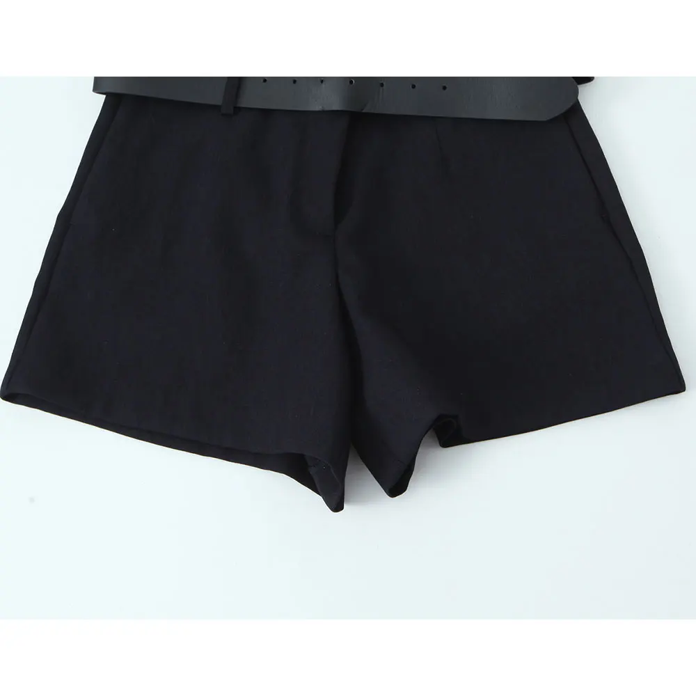 DUOPERI شورت نسائي قصير أسود أنيق مع حزام عتيق بخصر عالٍ شورت نسائي أنيق غير رسمي #6