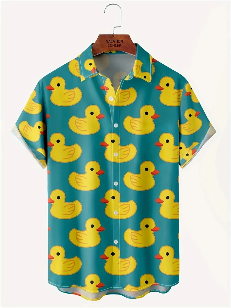 Hawaii Beach Holiday Short Sleeve Shirt Cute Yellow Duck Pattern Summer Casual Mens Tops Breathable Mens Design Clothing New