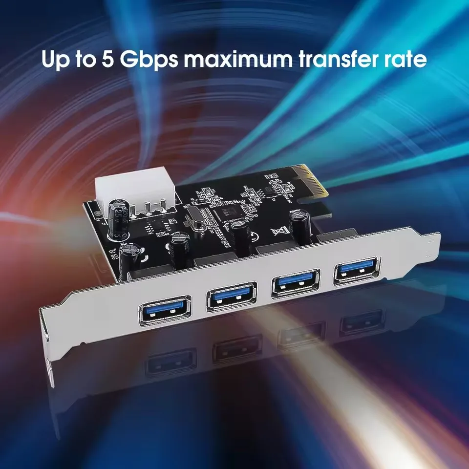 Carte d'extension PCI-E USB 3.0 à 4 ports, adaptateur HUB PCI Express PCIe USB 3.0, contrôleur USB 3.0 à 4 ports USB 3 0 PCI e PCIe Express