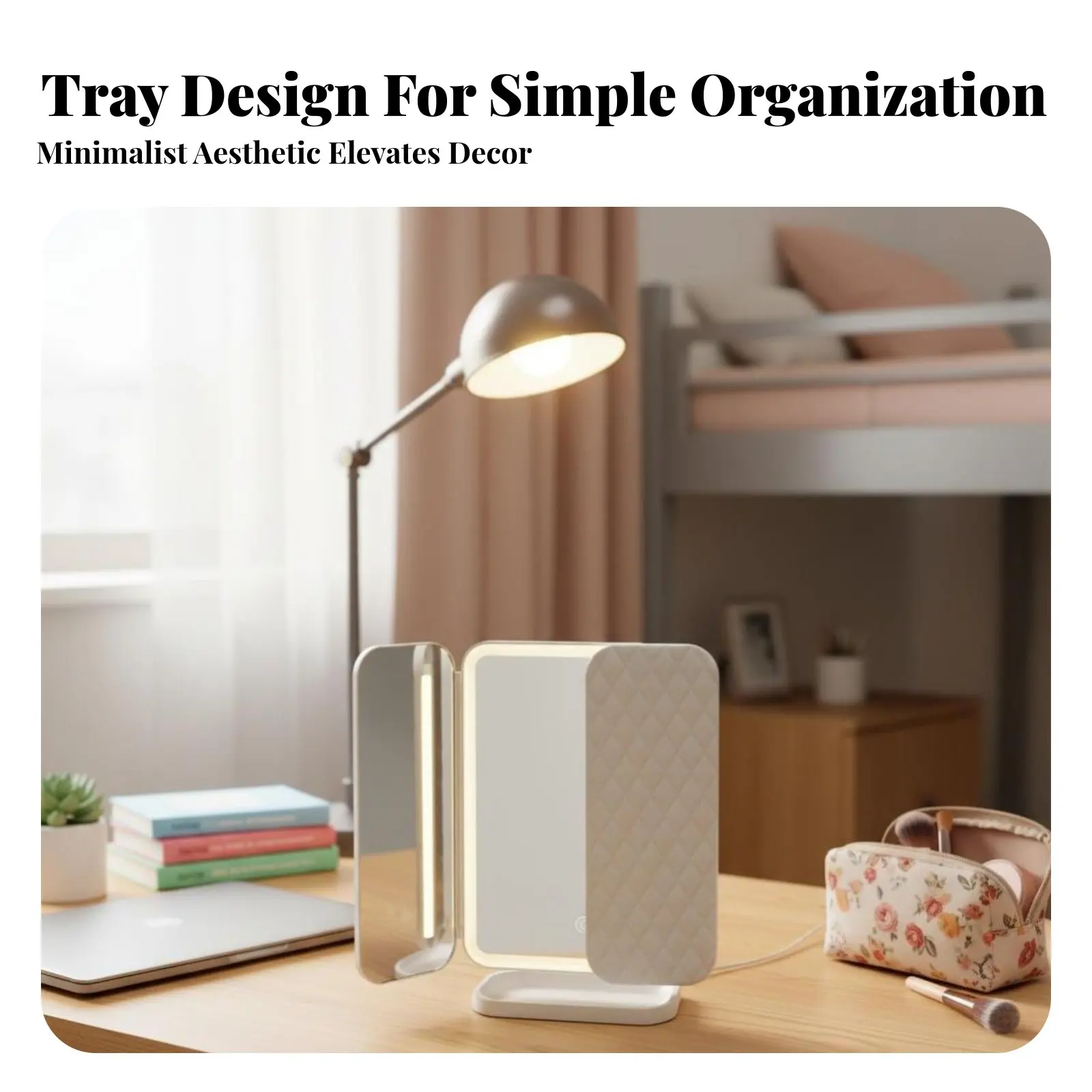 

Зеркало в форме ракушки с тремя панелями и встроенной подсветкой, сенсорное управление, увеличение 3X/2X/1X