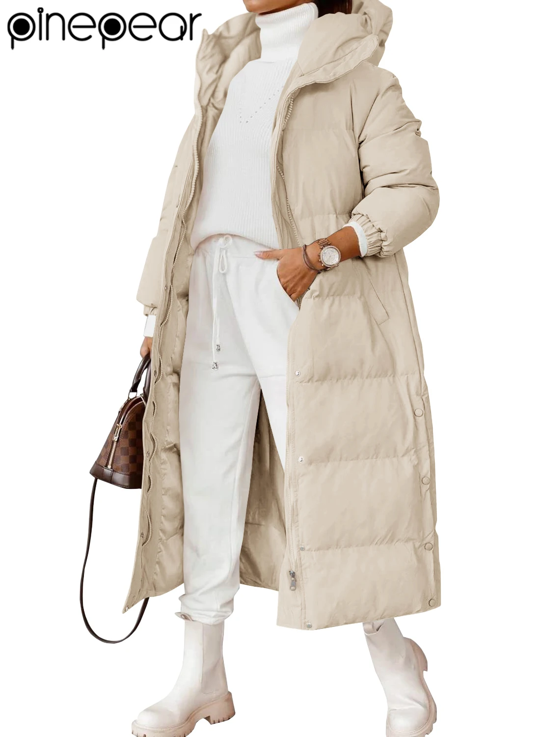 

PinePear 2025 Women's Quilted Lightweight Long Puffer Coat Jacket Thickened Winter Coats Zip Up Baggy Down Outerwear