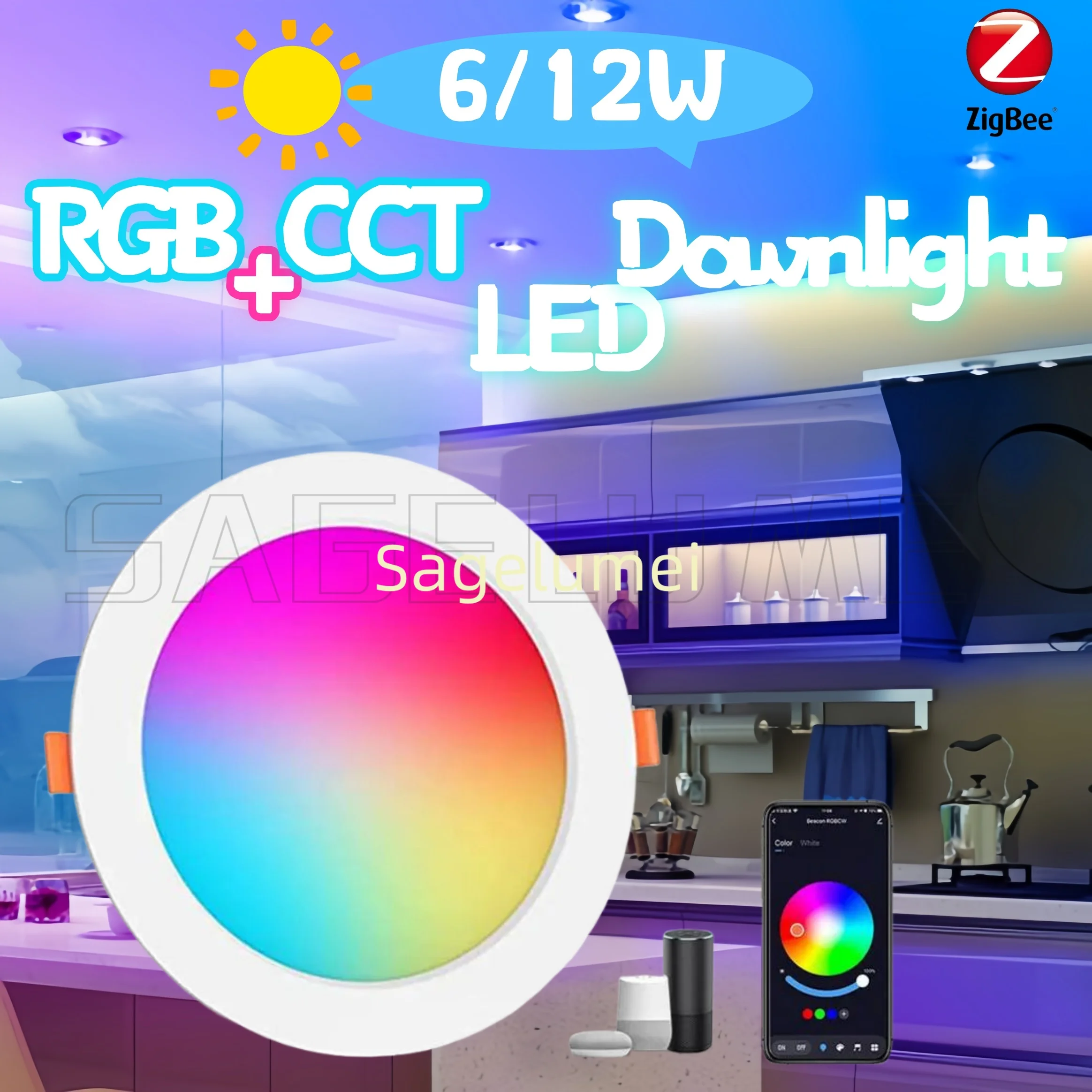 ZigBee3.0 RGBCCT LED Downlight GLEDOPTO CRI 90+ Ceiling Recessed Light App Voice ZigBee 2mqtt Conbee2 Tuya 6W 3.5Inch 12W 4Inch
