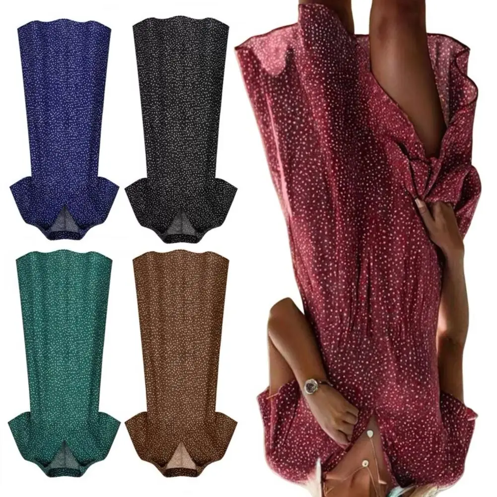 

Summer Dress Dot Printing Short Sleeves Loose A-line Shirt Dress V Neck Knee Length Midi Dress for Dating Travel Vacation