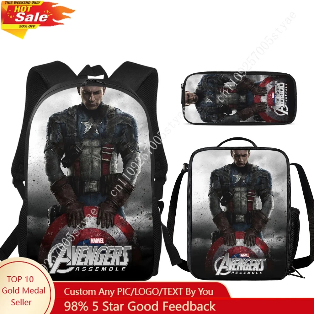 

Набор из 3 предметов Captain America Custom: рюкзак, сумка через плечо и пенал, 17 дюймов. Идеальный подарок.