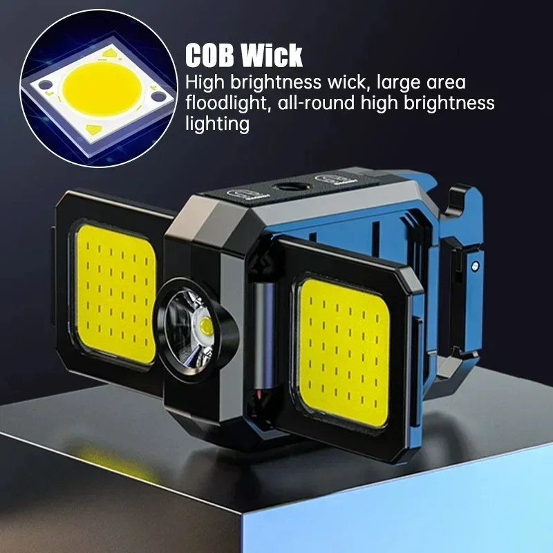 LED Mini Keychain Light XPE Pocket Work Light COB Flashlight USB Rechargeable Emergency Flashlight for Outdoor Camping Fishing
