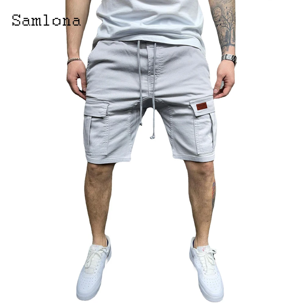 Samlona Plus Size 3xl Men's Fashion Safari Style Shorts Casual Drawstring Short Pants 2023 Summer New Beach Shorts Male Clothing