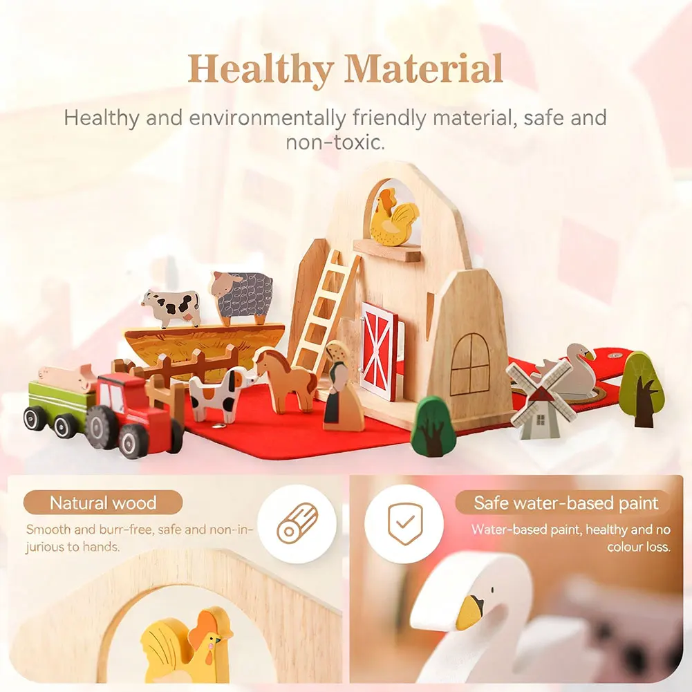 مجموعة بناء حيوانات المزرعة الخشبية الطبيعية لعبة مكعبات خشبية طبيعية آمنة لمرحلة ما قبل المدرسة لعبة أنشطة غرفة اللعب #5